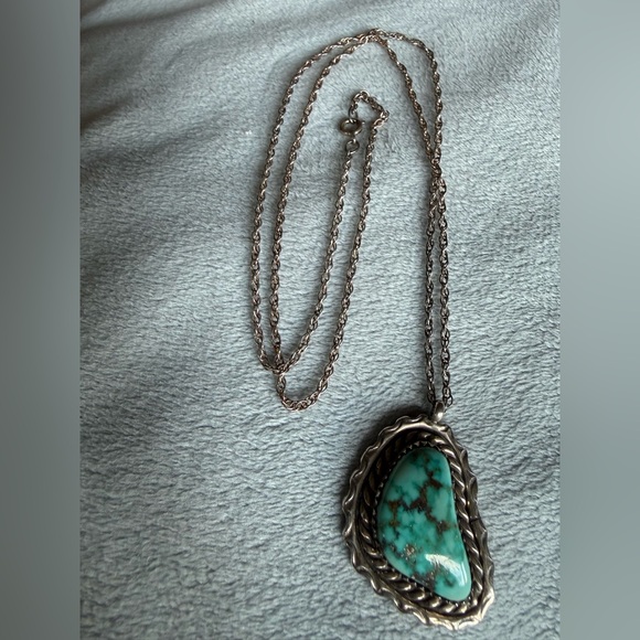 philip white Jewelry - Vintage Navajo Philip White Silver Turquoise Pendant Necklace
